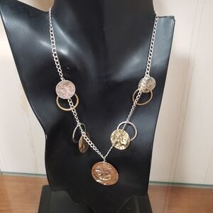 Sterling Silver Two-Toned Hammered Circles Charms Necklace 925